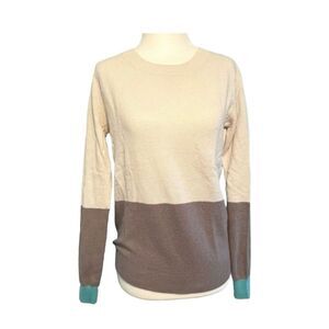 Forever 21 Colorblock Thermal Top Gray White Blue Waffle Knit Crewneck XS